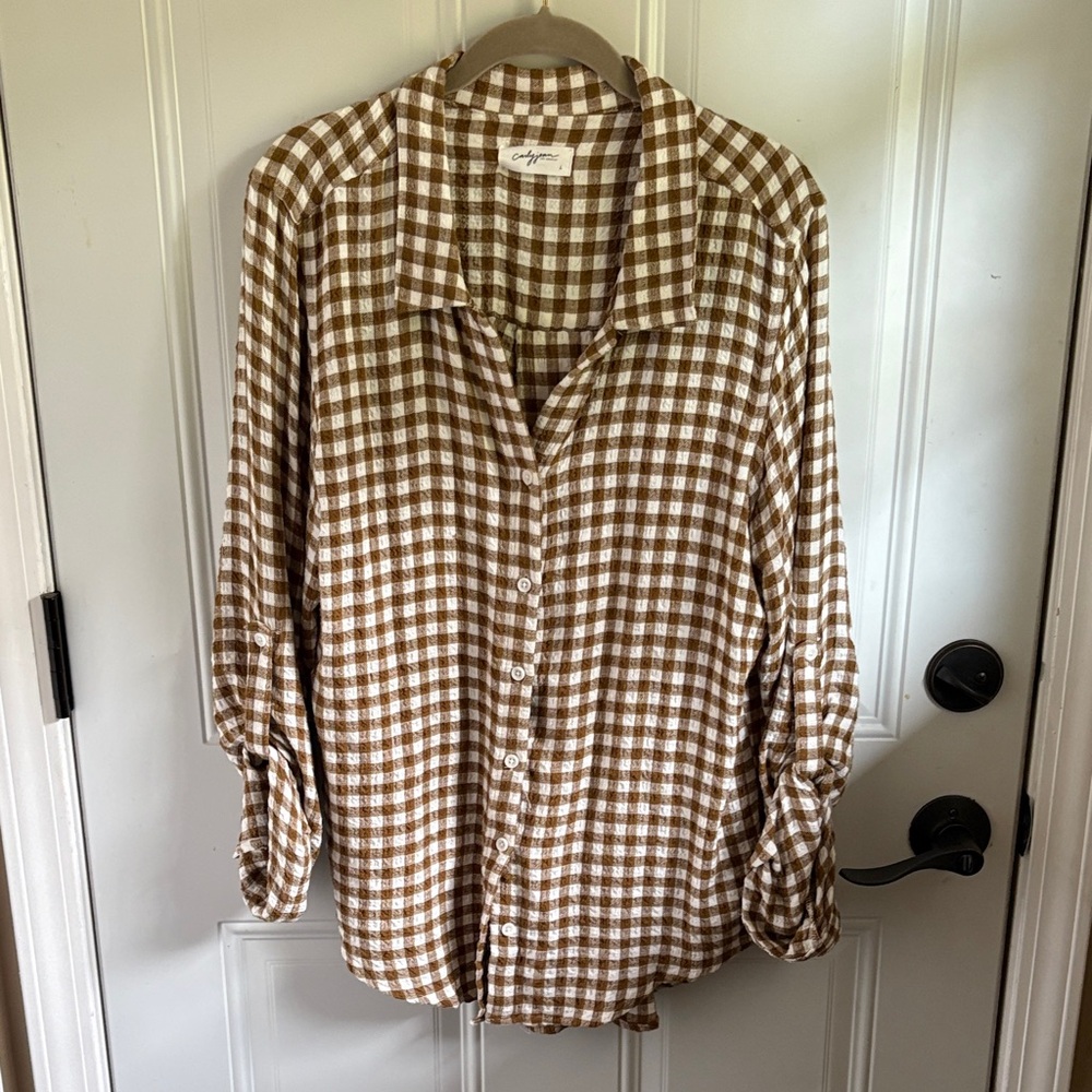 Carly Jean LA Brown and White Plaid Ladies Shirt